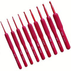 9pcs Crochet Hook Tool Set Non-slip Red Crochet Hooks for Handwork Hobby Craft