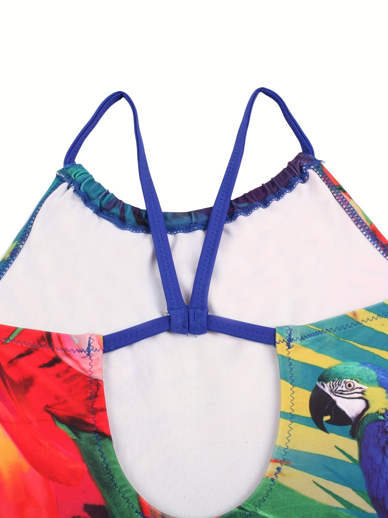 Girls Tropical Leaf Parrot Swimsuit Beachwear Round Neck
