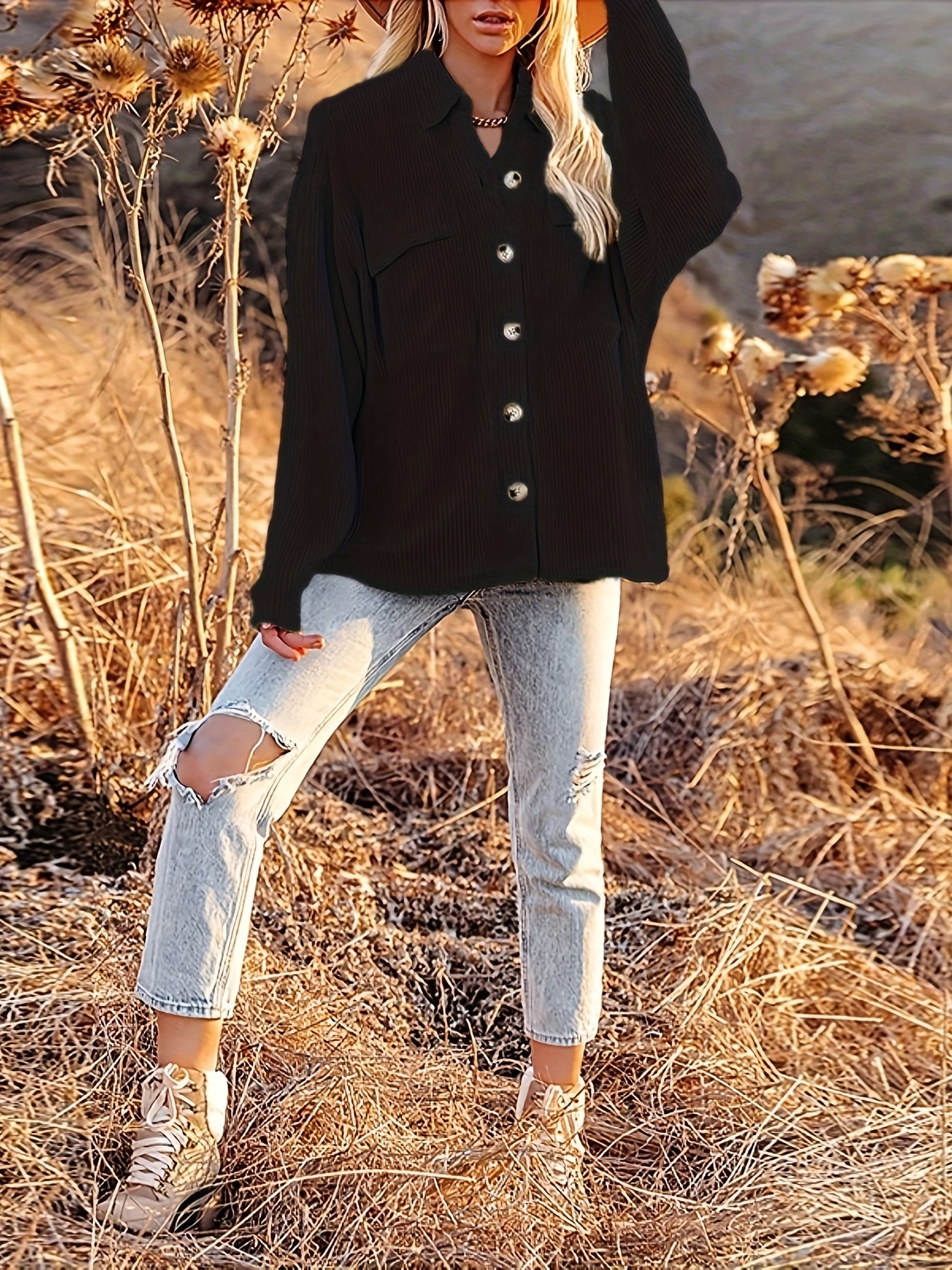 Corduroy Button Up Long Sleeve Blouse