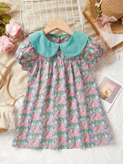 Girls Short Sleeve Floral Dress - Summer Casual Wear