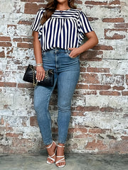 Striped Short Sleeve Round Neck Tunic