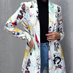Graphic Art Print Blazer Long Sleeve Casual Blazer for Spring & Fall