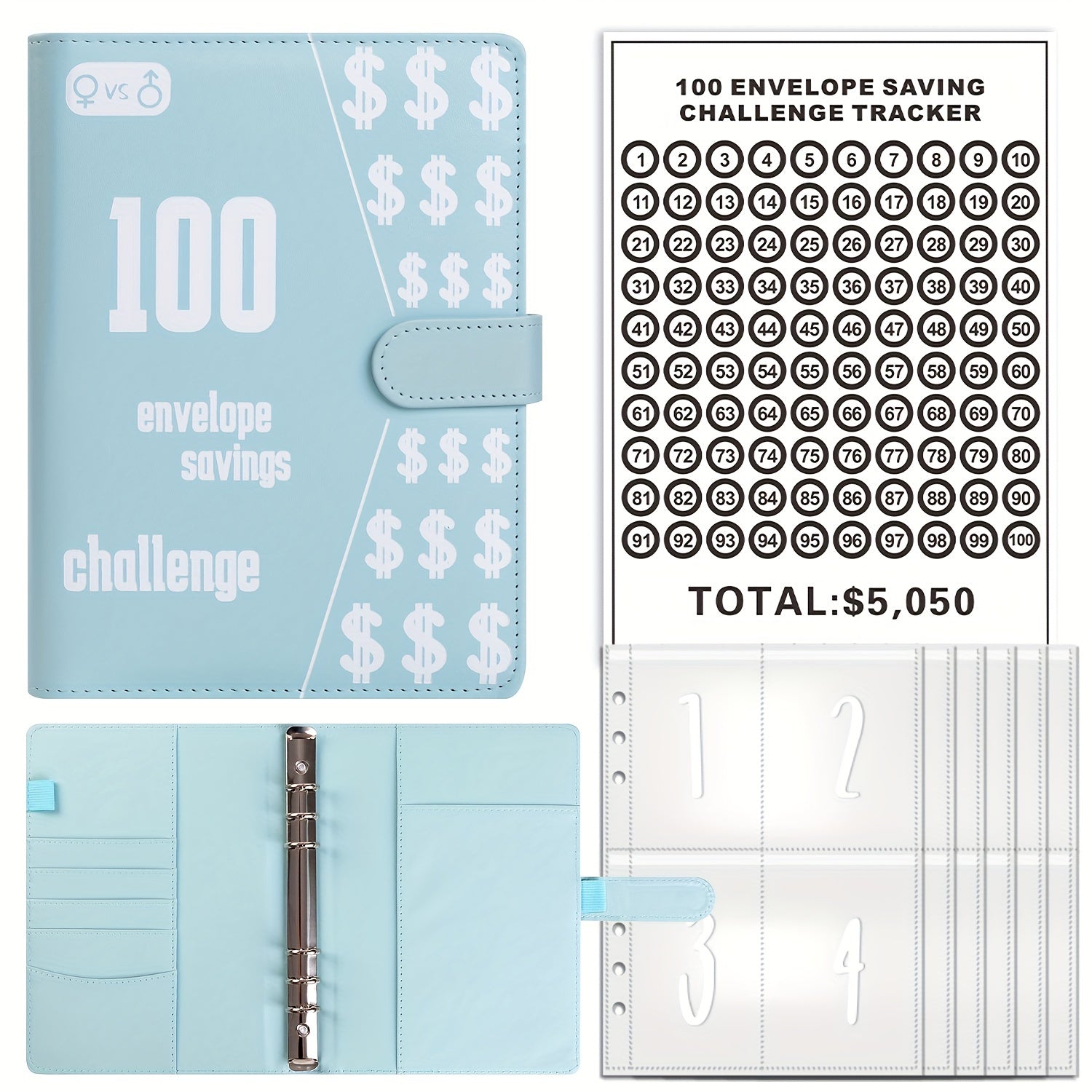 Savings Challenge Binder A5 Planner - Replaceable Core, Inner Lining, Cardboard
