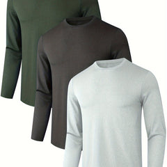 3pcs Mens Quick Dry Long Sleeve T Shirt Moisture Wicking Casual Workout