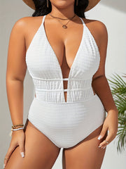 Sexy Swimsuit Women's Solid Textured Crisscross Tie Back One Piece