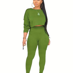 Drop Shoulder Long Sleeve Top & Skinny Leggings Set