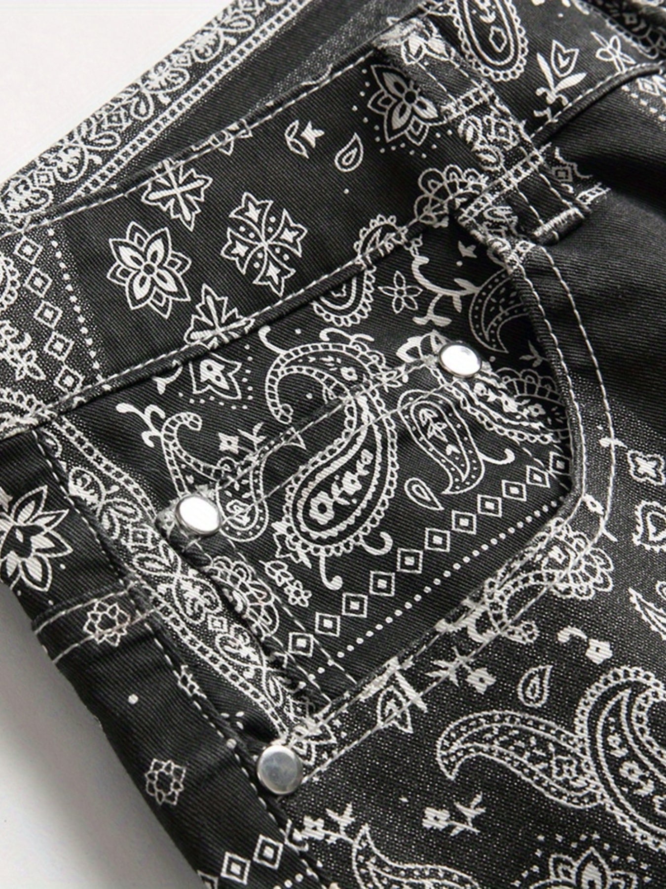 Paisley & Floral Pattern Slim Fit Jeans Men's Street Style Denim Pants