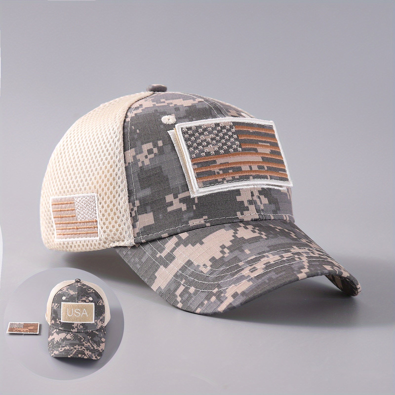 Mens Camouflage National Flag Letter Mesh Cap