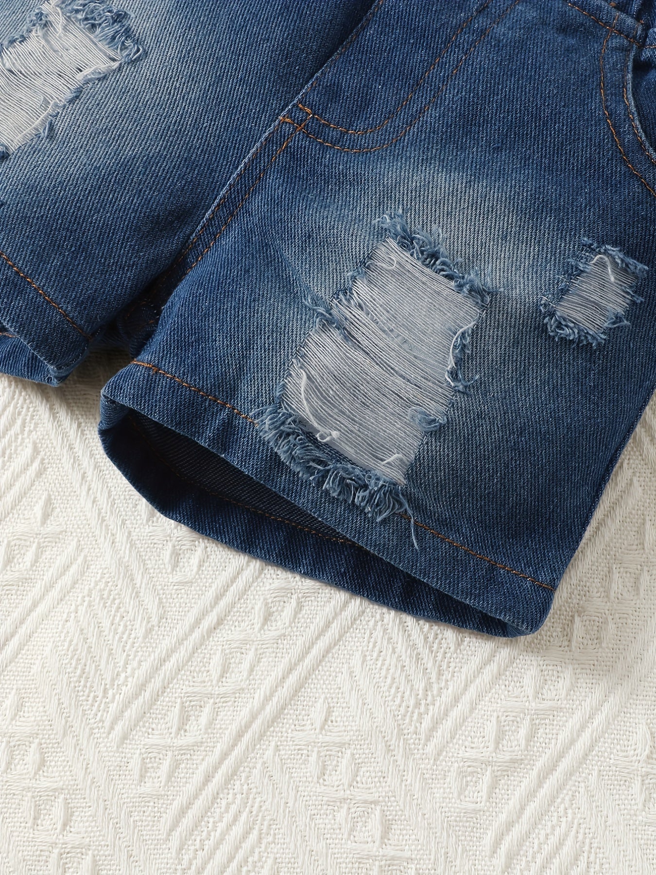 3 Stitching T shirt Ripped Jeans Outfit Baby Boys Casual 2pcs Set