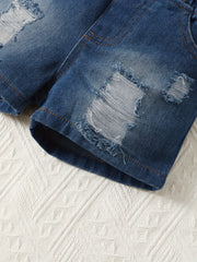 3 Stitching T shirt Ripped Jeans Outfit Baby Boys Casual 2pcs Set