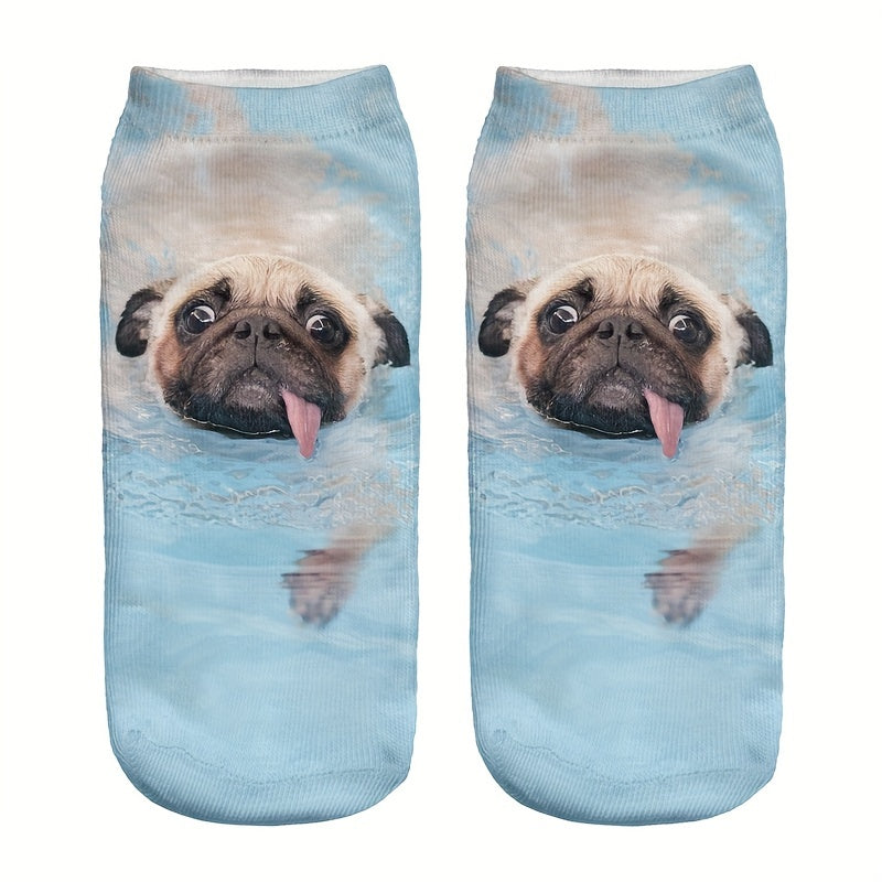 5 Pairs 3D Dog Print Low Cut Socks Women's Stockings