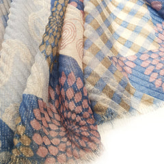Crinkle Scarf Houndstooth Dot Print Voile Shawl Frayed Edge Head Wrap