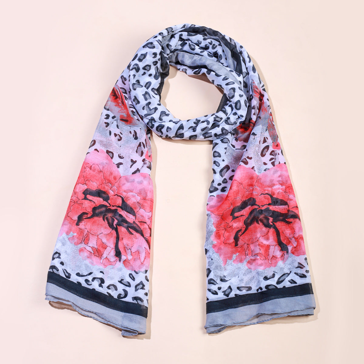 Leopard Floral Print Scarf Multifunctional Long Scarf Bandana Head Wrap