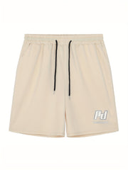 Men's Letter Print Drawstring Shorts Active Stretch Breathable Moisture Wicking