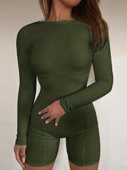 Solid Slim Romper Jumpsuit Long Sleeve Crew Neck Women's Clothing