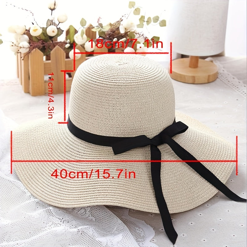 Women's Foldable Wide Brim Straw Sun Hat UV Protection