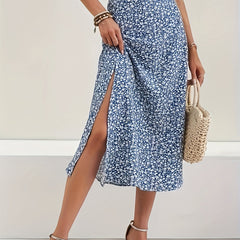 Floral Print Slit Thigh Midi Skirt