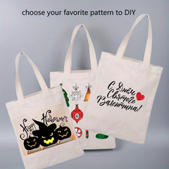 5pcs DIY Blank Canvas Bag Solid Beige Shopping Supplies