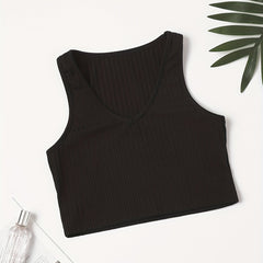 Ribbed Crop Tank Top V Neck Slim Fit Sleeveless Top Women's Lingerie