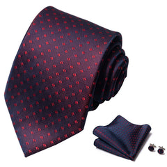 Men's Classic Business Tie Set with Pocket Square & Cufflinks