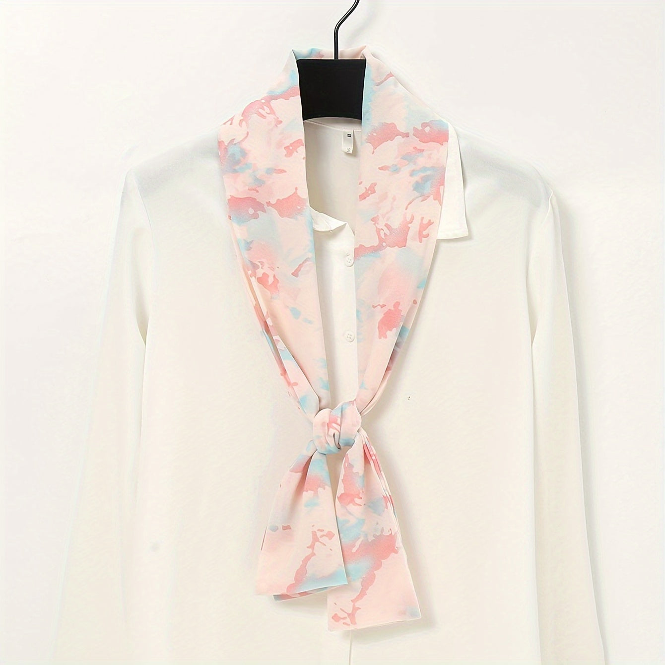 Pink Floral Print Skinny Scarf Chiffon Long Ribbon Neckerchief