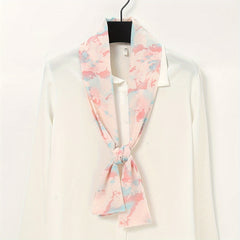 Pink Floral Print Skinny Scarf Chiffon Long Ribbon Neckerchief