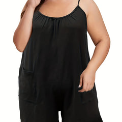 Casual Cami Romper Solid Round Neck Medium Stretch