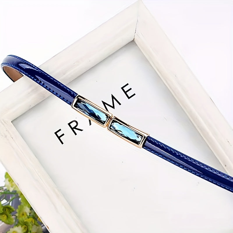 Crystal Decor Bright Belt Adjustable Thin Waist Belt For Women