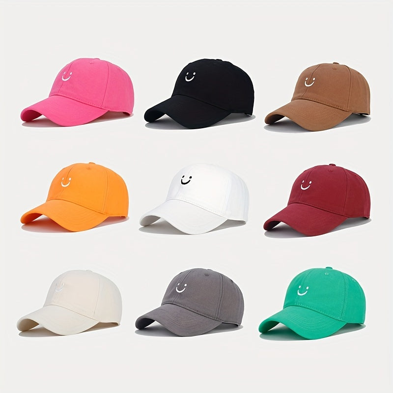 Unisex Sunshade Breathable Adjustable Baseball Cap with Smile Embroidery