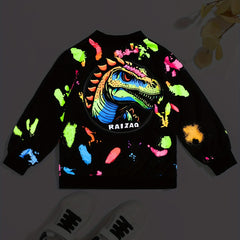 Boys Dinosaur Print Windbreaker Jacket Zip Up Kids Clothing