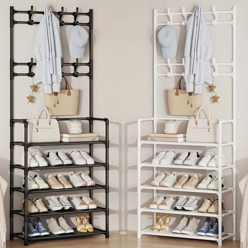 Clothes Storage Rack with Hooks & Shoe Storage Shelf