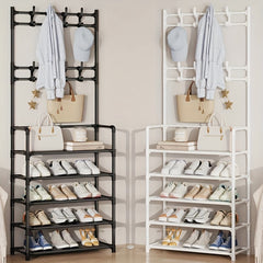 Clothes Storage Rack with Hooks & Shoe Storage Shelf