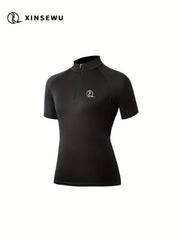 Women's Solid Mock Neck Short Sleeve Shirts Zipper Quick Dry Tops