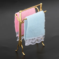 Dollhouse Metal Towel Rack Set with Towels DIY Furniture Props