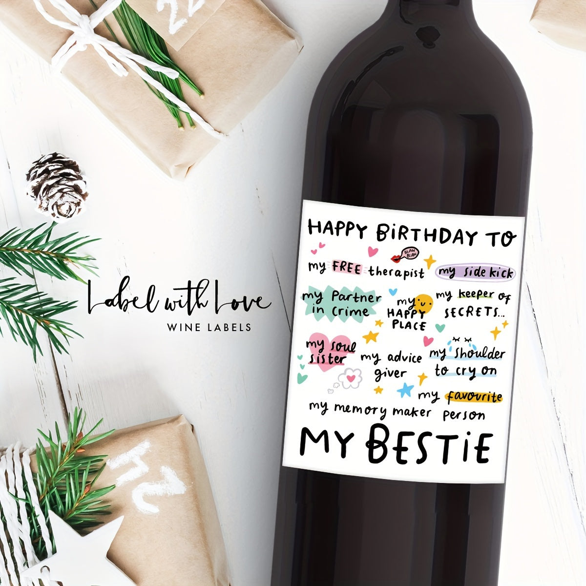 6pcs Birthday Wine Labels Funny Bday For Bestie Friends