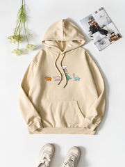 Cartoon Animal Print Casual Hooded Shirt with Kangaroo Pocket