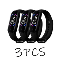 3pcs Touch Screen LED Sports Watches Durable PVC Strap 24-Hour Display