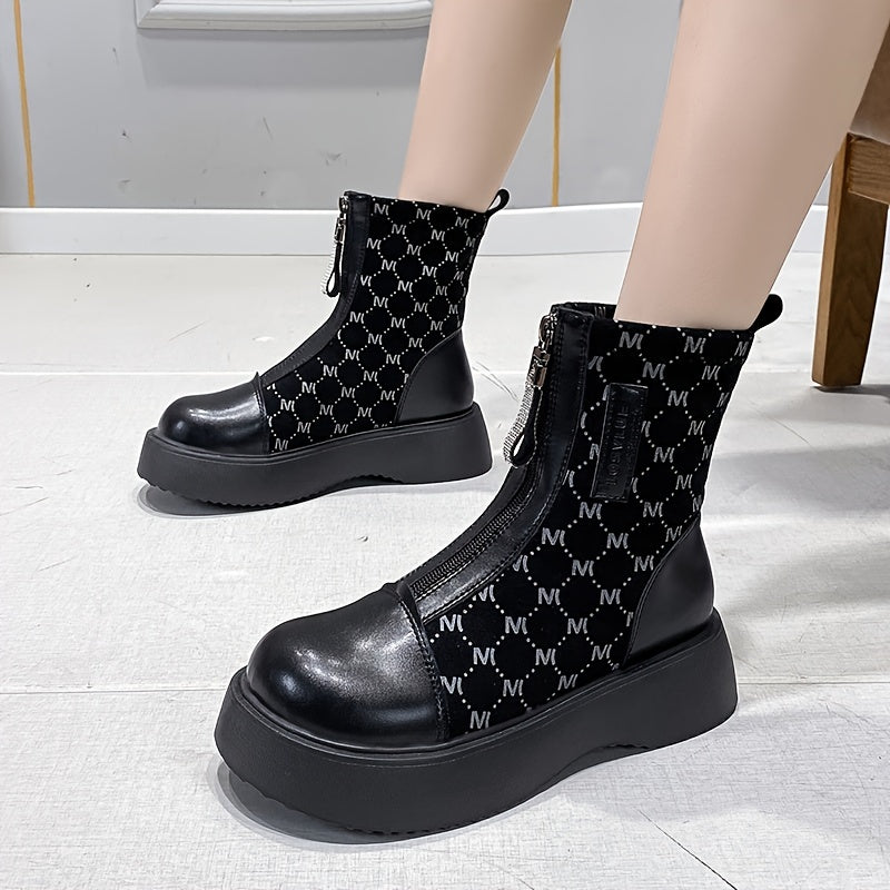 Platform Chelsea Boots Front Zipper Faux Leather Short Boots Women's