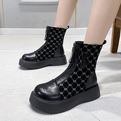 Platform Chelsea Boots Front Zipper Faux Leather Short Boots Women's
