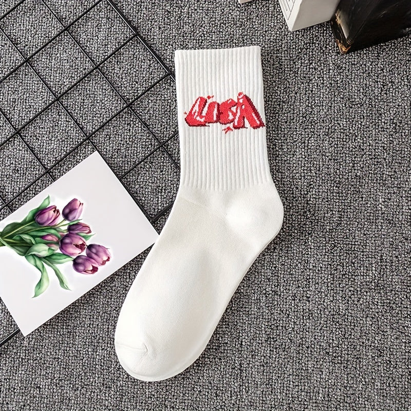 Cartoon Letter Socks - Comfy & Breathable Women's Mid Tube Socks