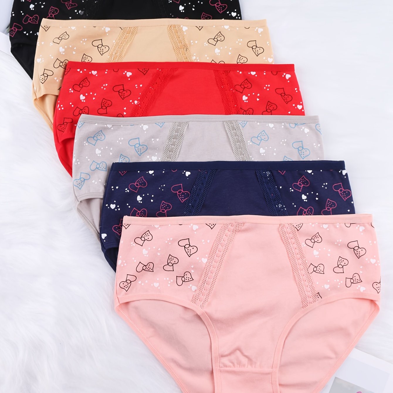 6pcs High Waist Print Briefs Stretchy Intimates Panties Women's Lingerie