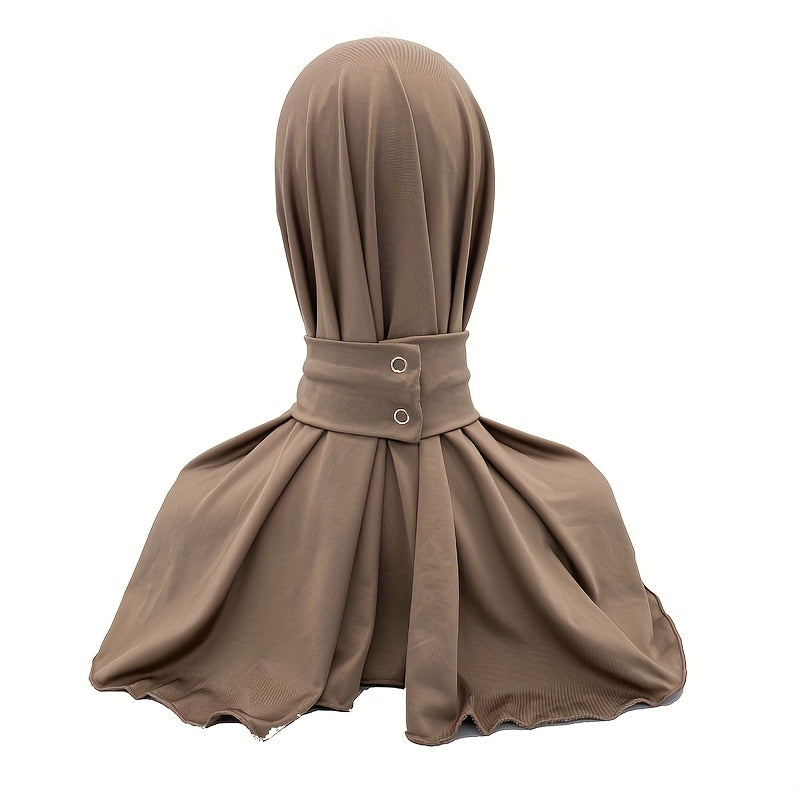 Elastic Hijab With Button Solid Turban Under Scarf Cap