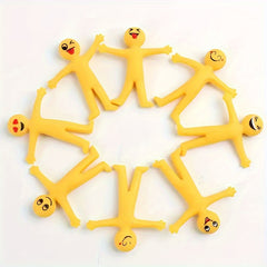 25pcs Stretchable Yellow Figure Toys Cheerful Face Designs Soft Rubber Foldable