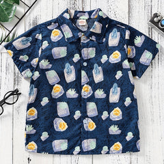 Boys Grass & Stone Short Sleeves Hawaiian Shirt for Beach Vacation
