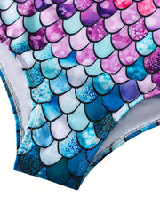 Girls Mermaid Fish Scale Sleeveless Onesie Swimsuit