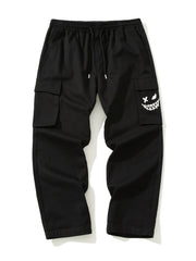 Men s Smiling Face Print Drawstring Cargo Pants