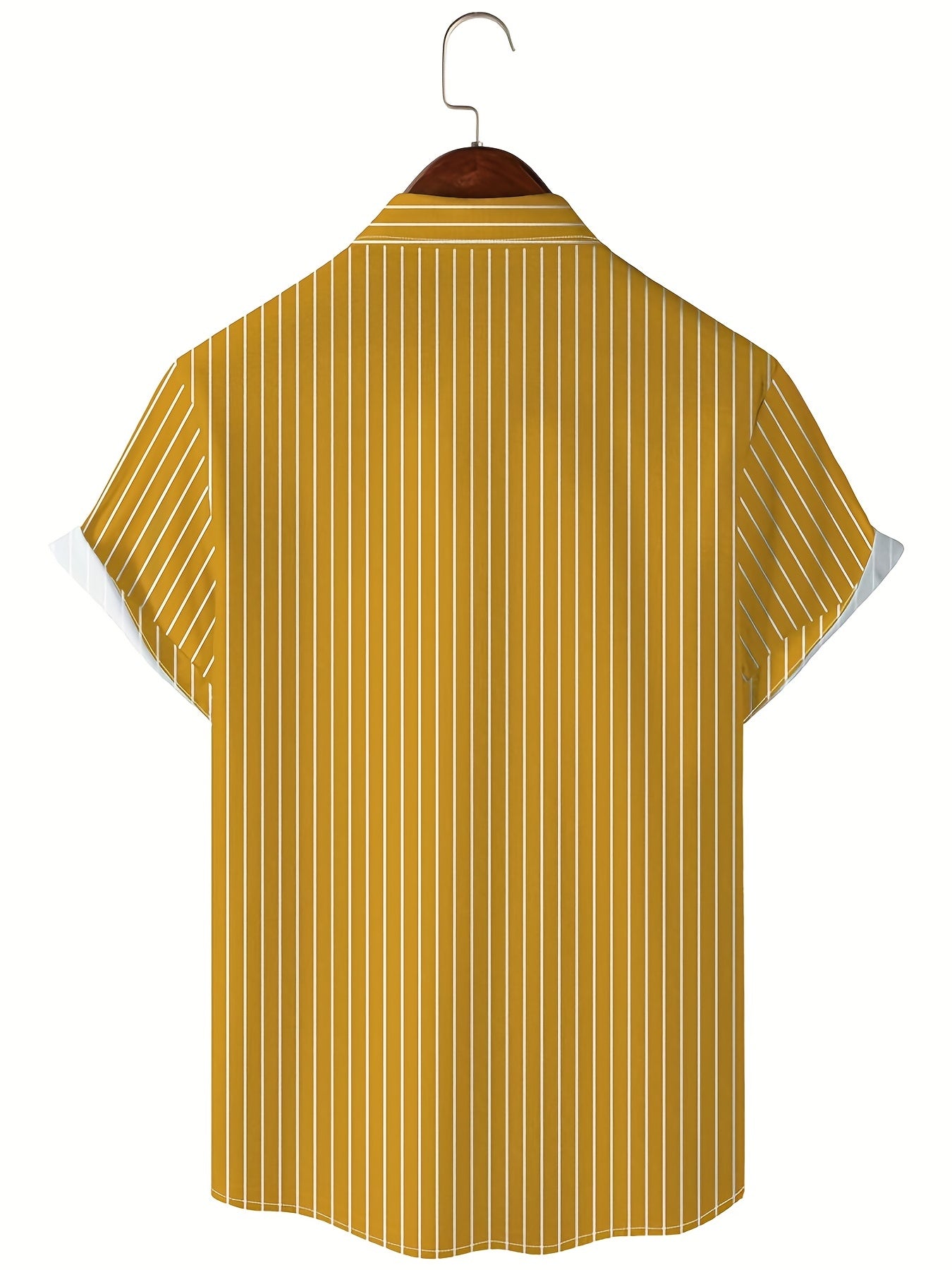 Men's Vertical Striped Camp Collar Bowling Shirt Short Sleeve Summer Hawaiian