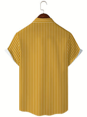 Men's Vertical Striped Camp Collar Bowling Shirt Short Sleeve Summer Hawaiian
