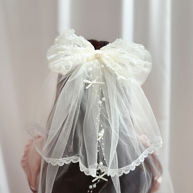 Bridal Butterfly Bow Veil Sheer Polyester Spandex Wedding Photogra
