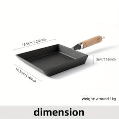 Japanese Style Cast Iron Omelette Pan 18x15 - Rectangular Small Frying Pan